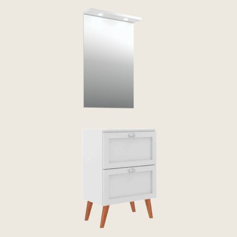 On Móveis Conjuntos de móveis para banheiro Gabinete para Banheiro com Tampo e Espelheira 60cm Retro Mdf Branco Milano - On Móveis