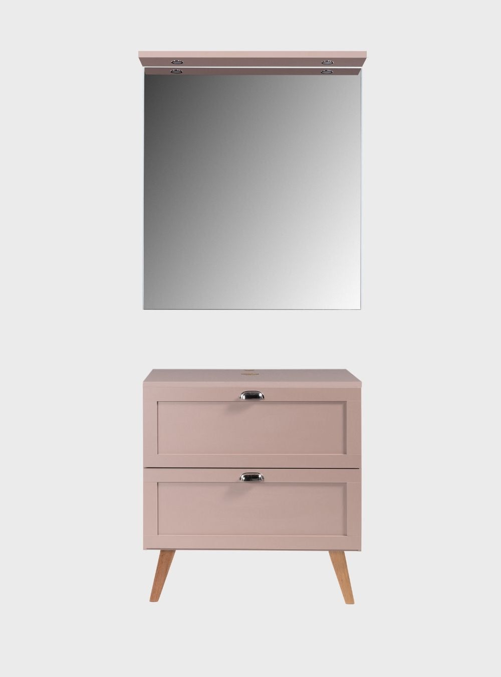 On Móveis Conjuntos de móveis para banheiro Gabinete para Banheiro com Tampo e Espelheira 80cm Retro Mdf Rosa Milano - On Móveis