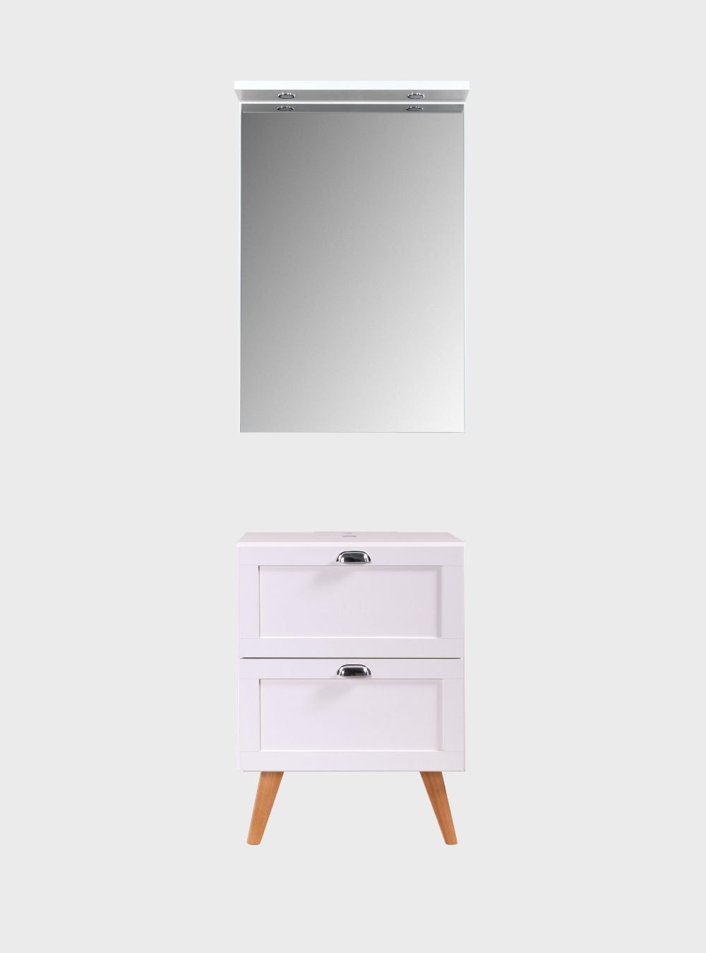 On Móveis Conjuntos de móveis para banheiro Gabinete para Banheiro com Tampo e Espelho com Led 60cm Retro Mdf Branco Milano - On Móveis