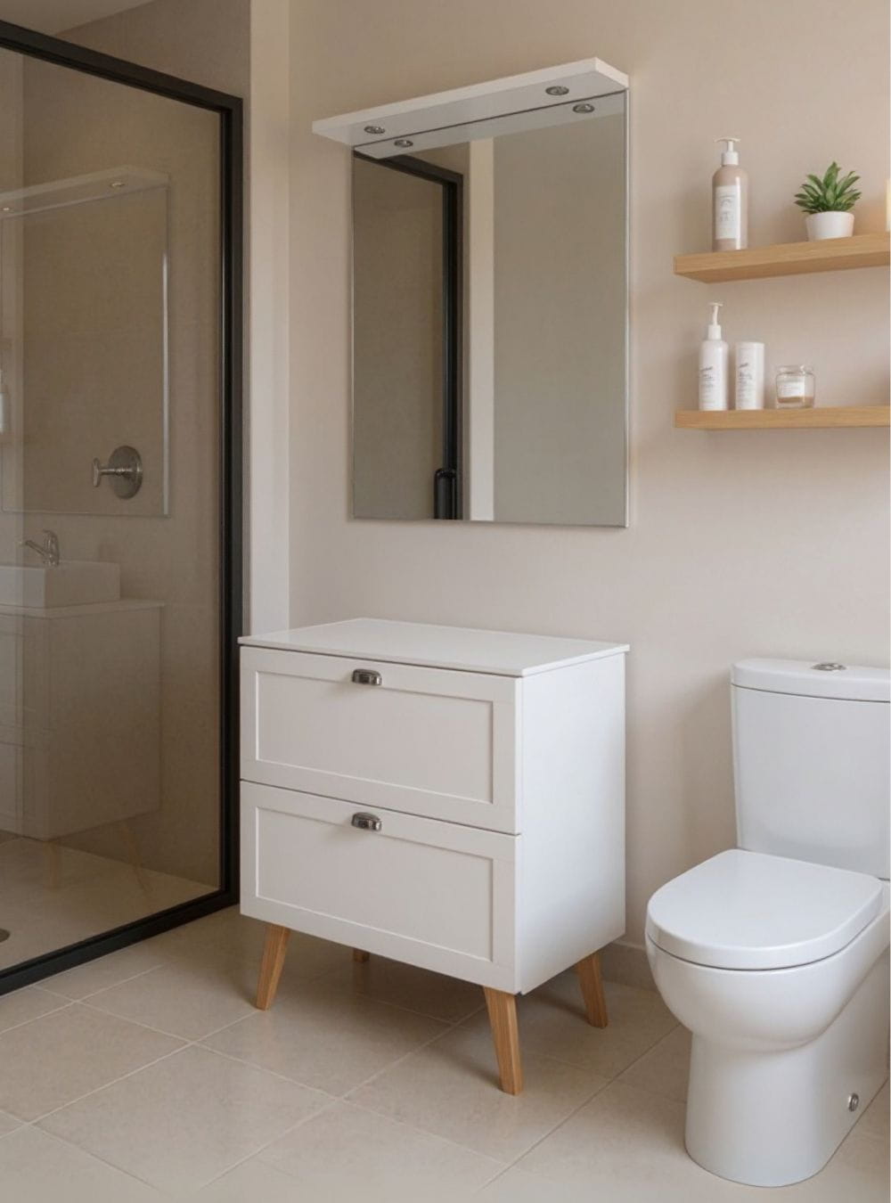 On Móveis Conjuntos de móveis para banheiro Gabinete para Banheiro com Tampo e Espelho com Led 80cm Retro Mdf Branco Milano - On Móveis