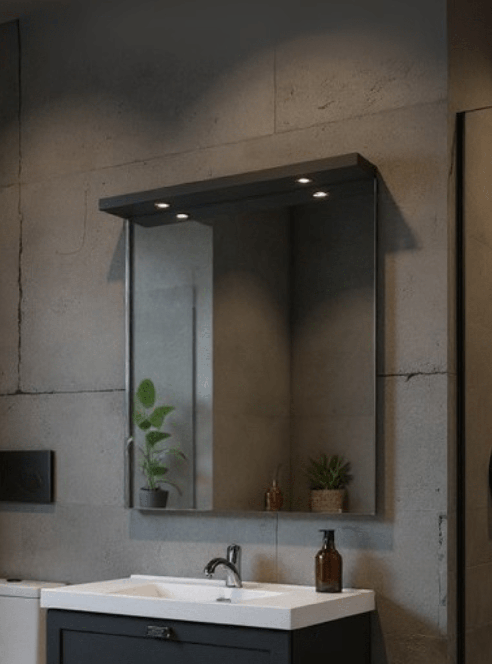 On Móveis Conjuntos de móveis para banheiro Gabinete para Banheiro com Tampo e Espelho com Led 80cm Retro Mdf Grafite Milano - On Móveis