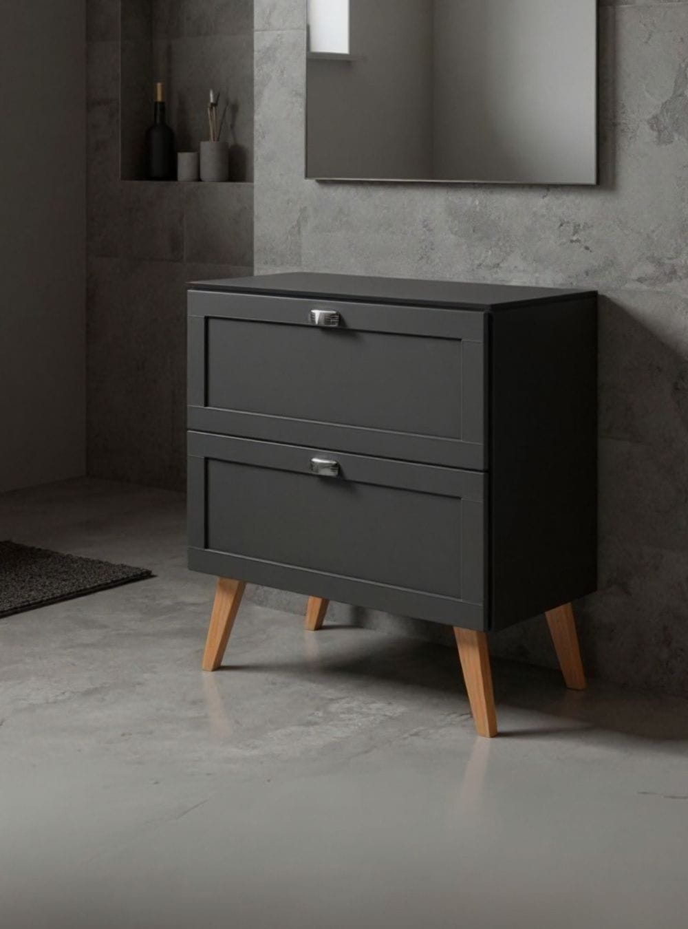 On Móveis Conjuntos de móveis para banheiro Gabinete para Banheiro com Tampo e Espelho com Led 80cm Retro Mdf Grafite Milano - On Móveis