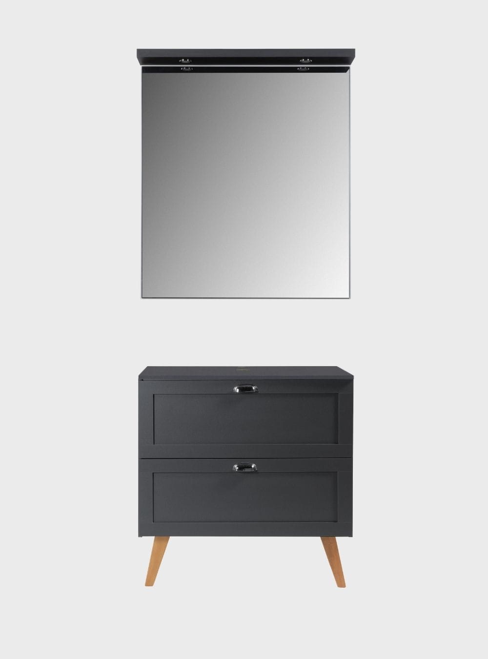 On Móveis Conjuntos de móveis para banheiro Gabinete para Banheiro com Tampo e Espelho com Led 80cm Retro Mdf Grafite Milano - On Móveis