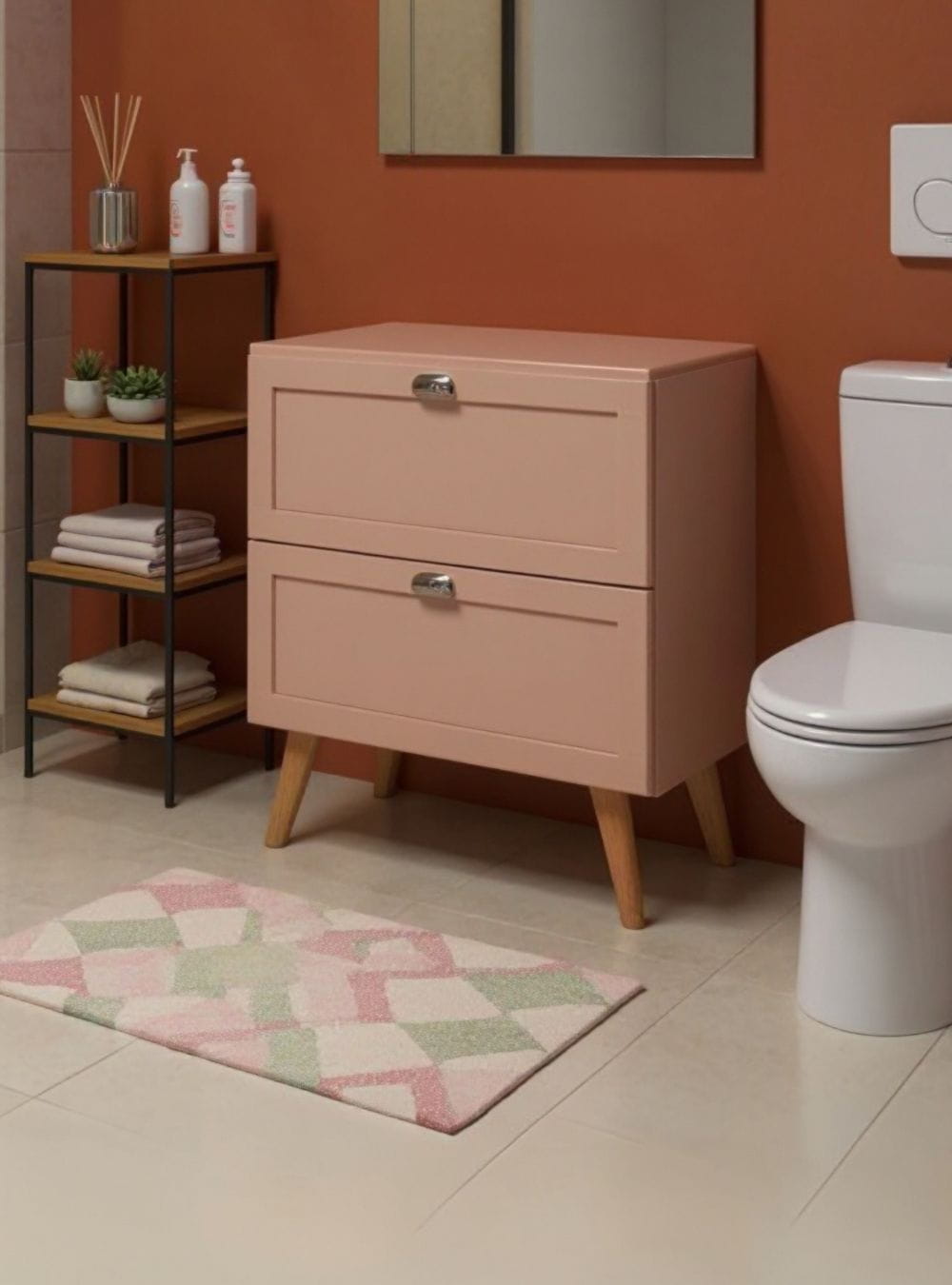 On Móveis Conjuntos de móveis para banheiro Gabinete para Banheiro com Tampo e Espelho com Led 80cm Retro Mdf Rosa Milano - On Móveis
