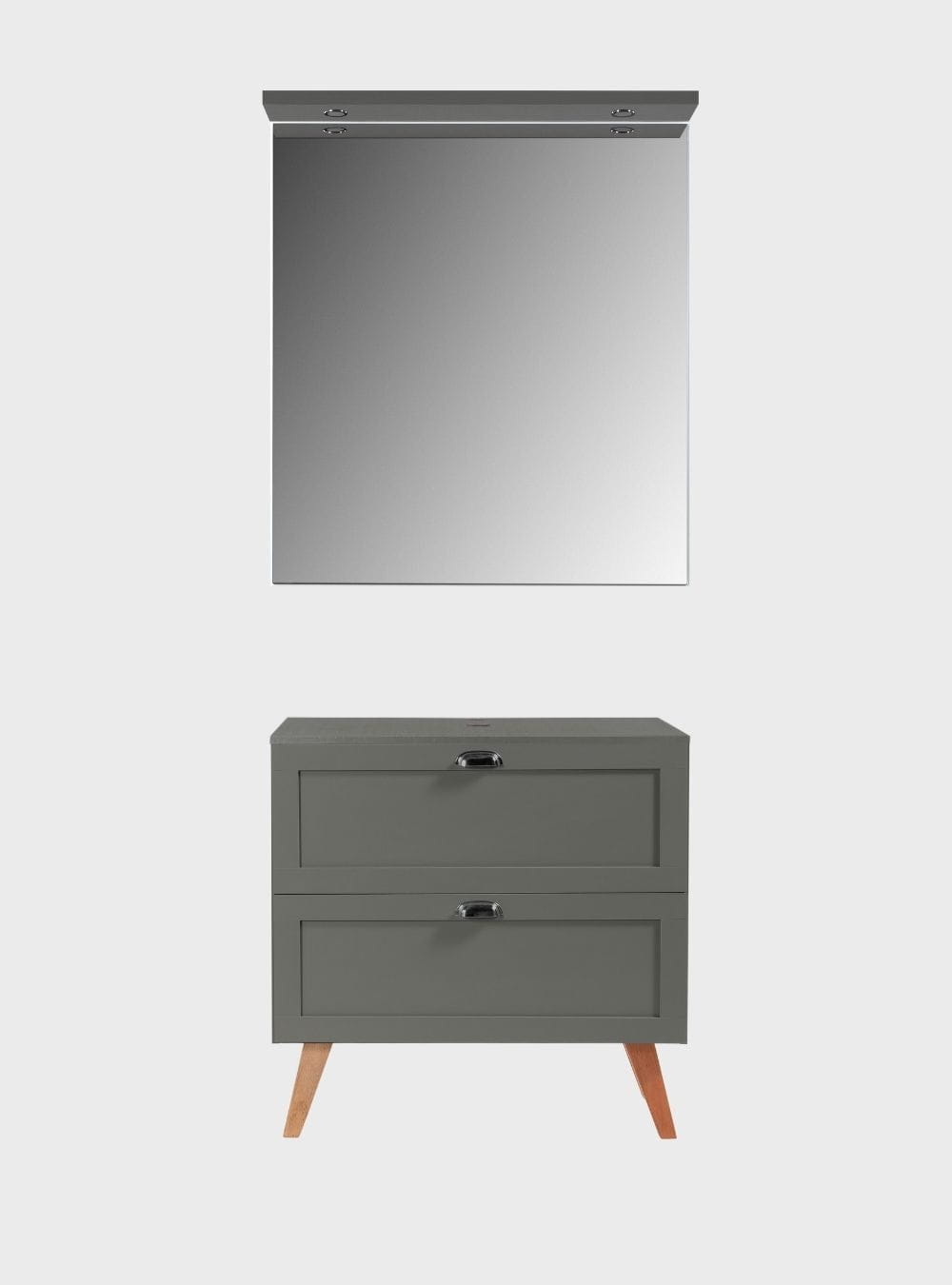 On Móveis Conjuntos de móveis para banheiro Gabinete para Banheiro com Tampo e Espelho com Led 80cm Retro Mdf Verde Milano - On Móveis
