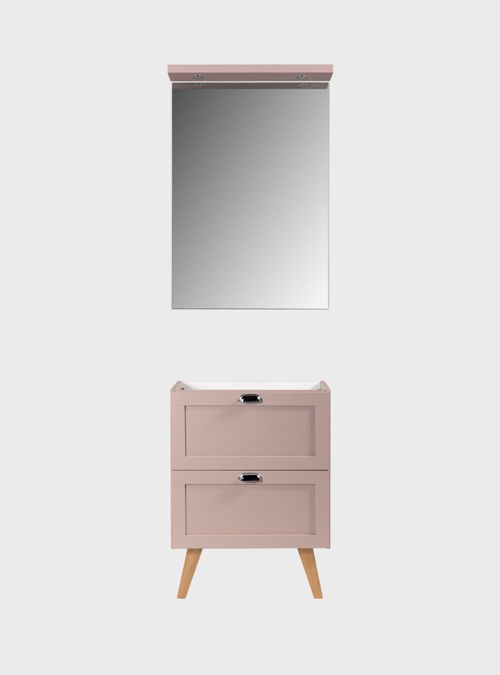 On Móveis Conjuntos de móveis para banheiro Gabinete para Banheiro e Espelho com Led 60cm Retro Mdf Rosa Milano - On Móveis