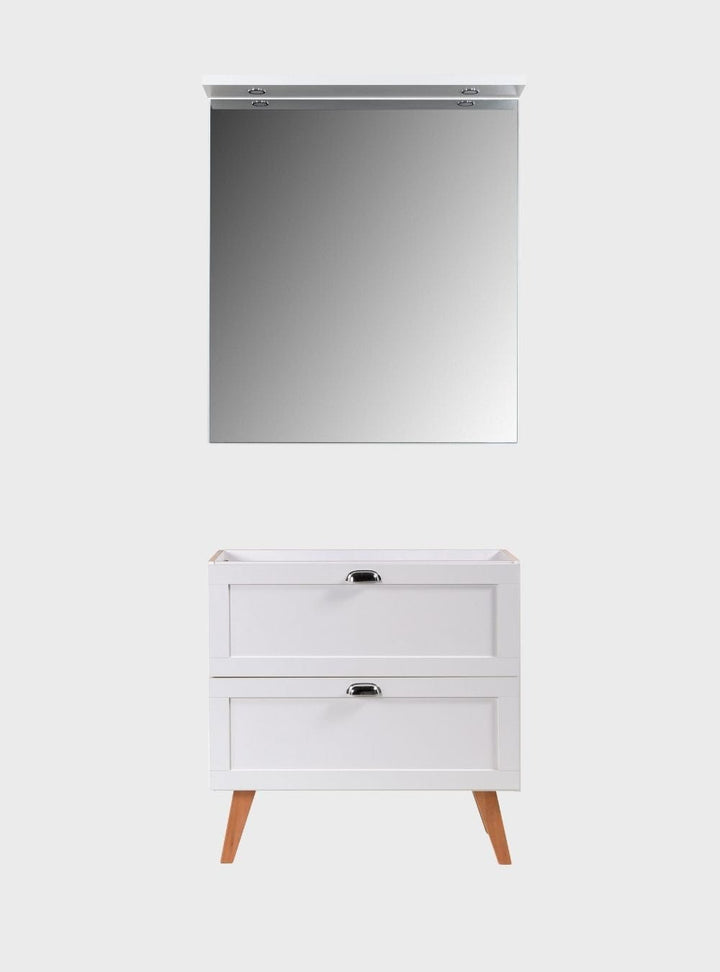 Gabinete para Banheiro e Espelho com LED 80cm Retrô MDF Branco Milano