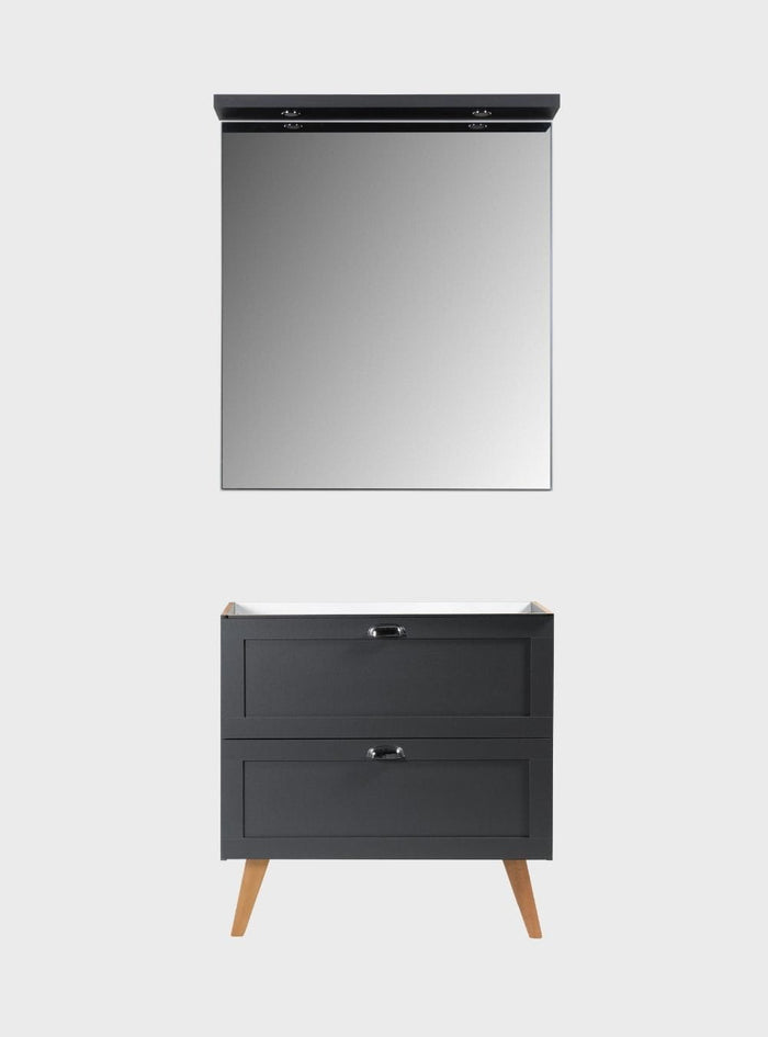 Gabinete para Banheiro e Espelho com Led 80cm Retro Mdf Grafite Milano - On Móveis