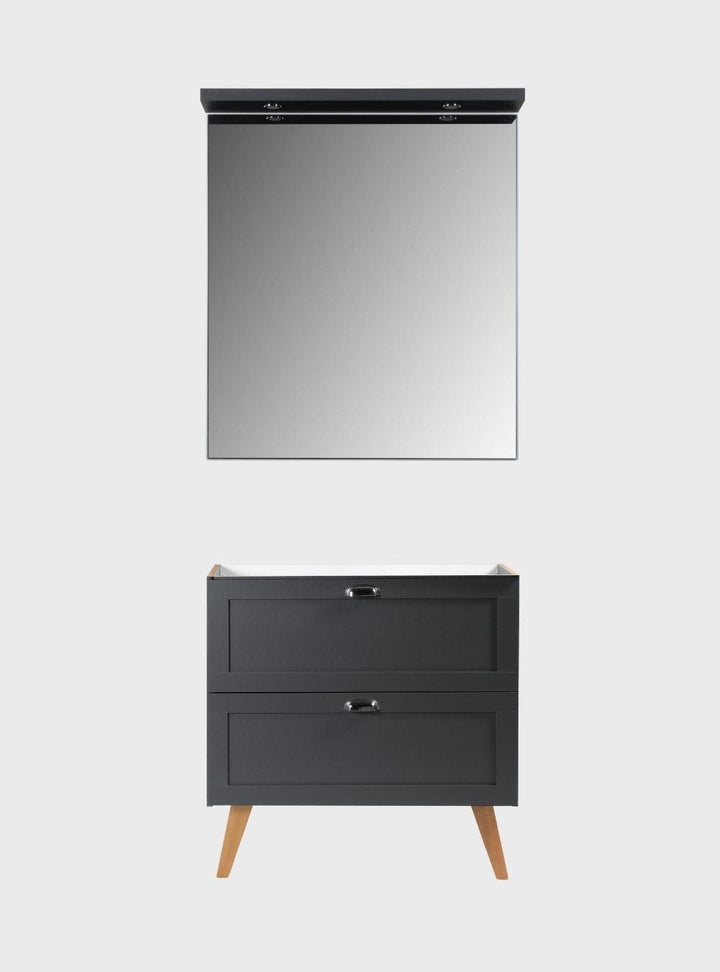 Gabinete para Banheiro e Espelho com LED 80cm Retrô MDF Grafite Milano