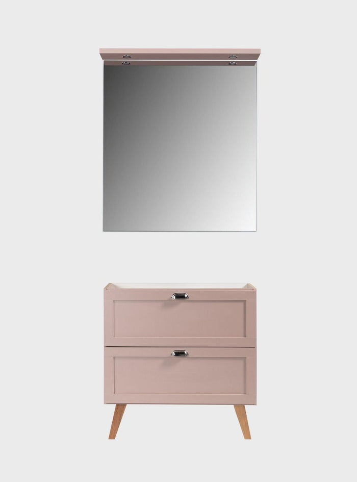 Gabinete para Banheiro e Espelho com Led 80cm Retro Mdf Rosa Milano - On Móveis