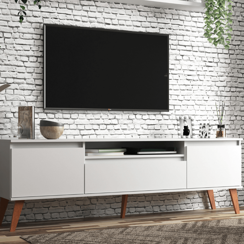 On Móveis Conjuntos de móveis para sala de estar Rack para TV 150cm Retro Mdf Branco Dallas - On Móveis