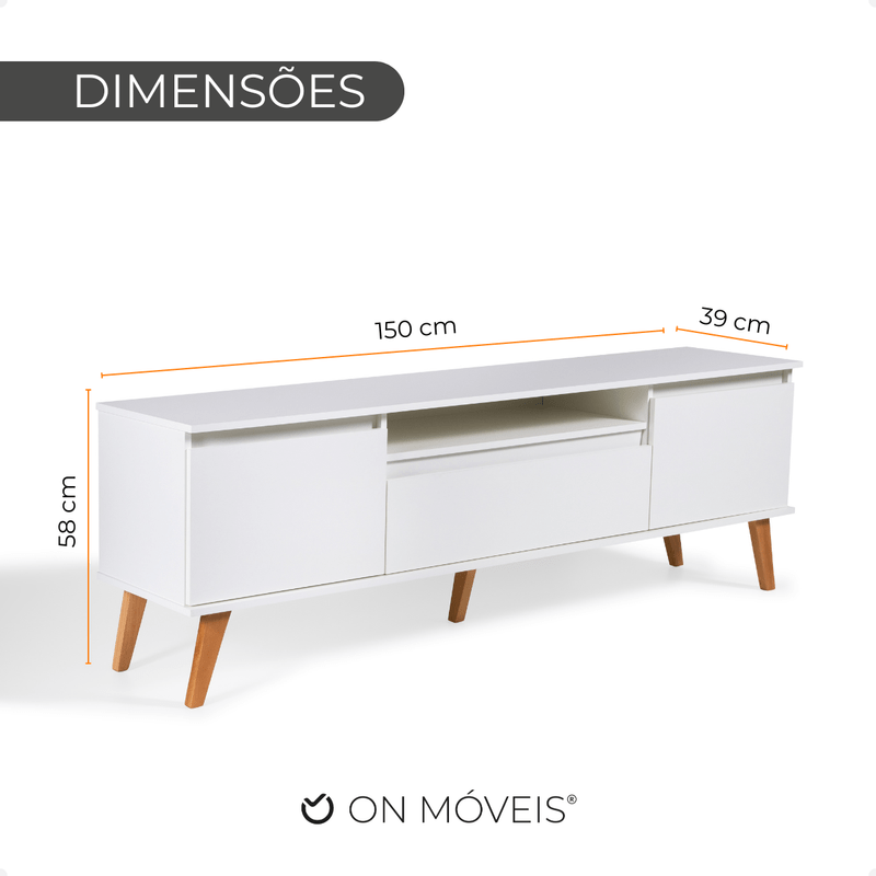 On Móveis Conjuntos de móveis para sala de estar Rack para TV 150cm Retro Mdf Branco Dallas - On Móveis