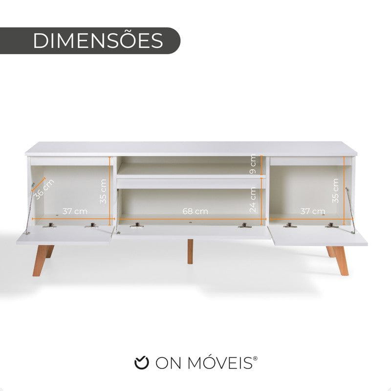 On Móveis Conjuntos de móveis para sala de estar Rack para TV 150cm Retro Mdf Branco Dallas - On Móveis