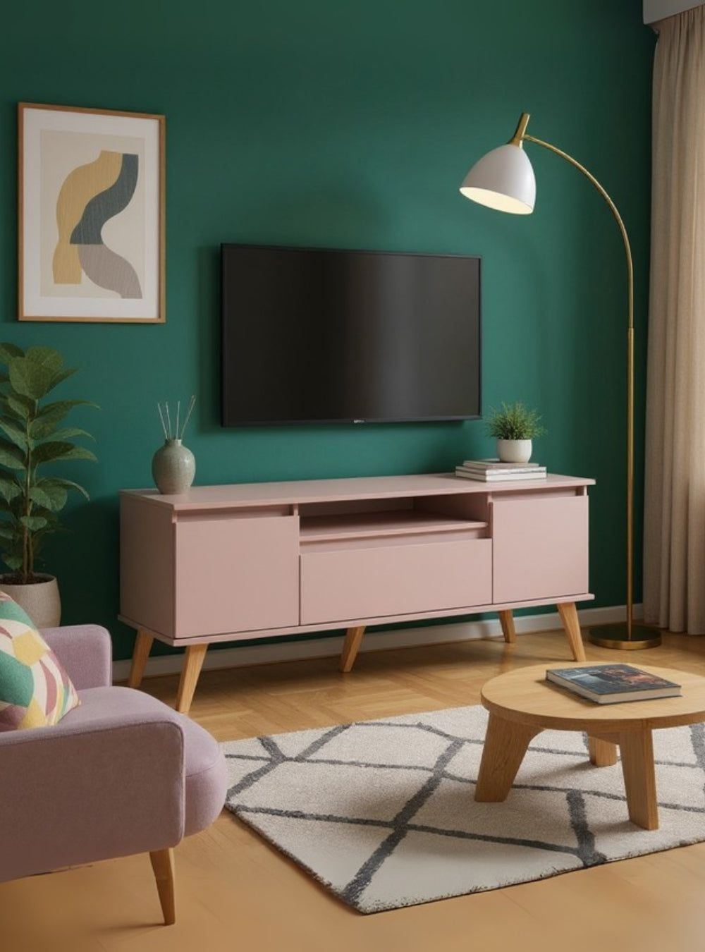 On Móveis Conjuntos de móveis para sala de estar Rack para TV 150cm Retro Mdf Rosa Dallas - On Móveis
