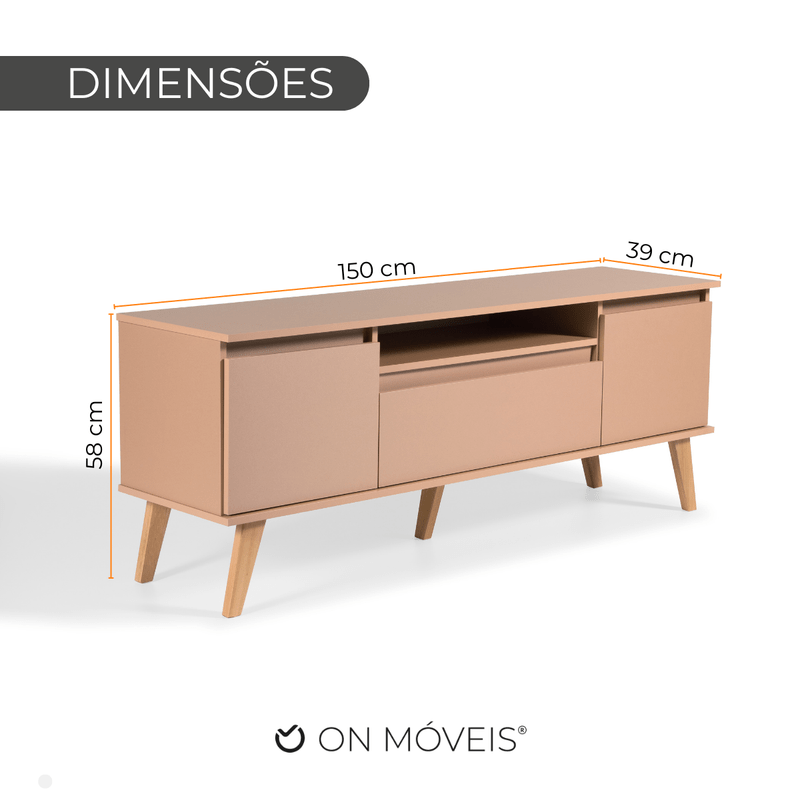 On Móveis Conjuntos de móveis para sala de estar Rack para TV 150cm Retro Mdf Salmao Dallas - On Móveis