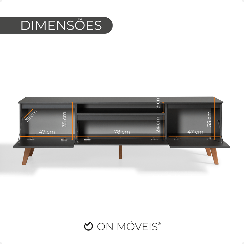 On Móveis Conjuntos de móveis para sala de estar Rack para TV 180cm Retro Mdf Grafite Dallas - On Móveis