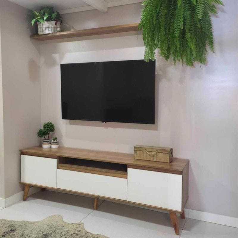 On Móveis Conjuntos de móveis para sala de estar 180 Rack para TV 180cm Retro Mdf Nogal com Branco Dallas - On Móveis
