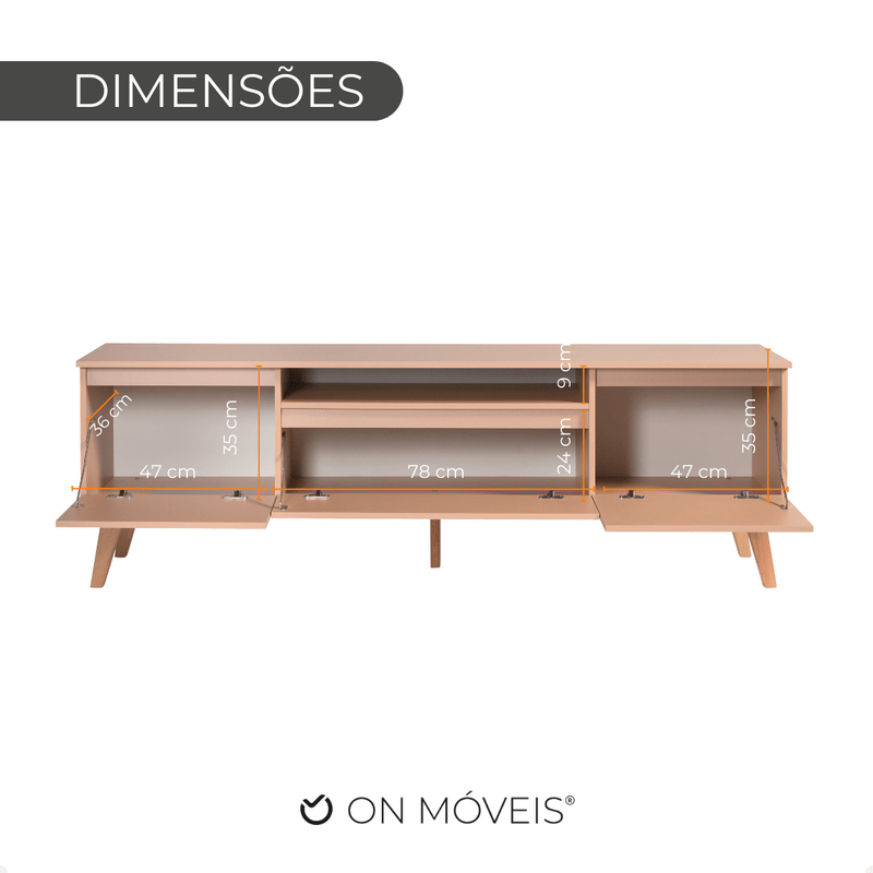 On Móveis Conjuntos de móveis para sala de estar Rack para TV 180cm Retro Mdf Salmao Dallas - On Móveis