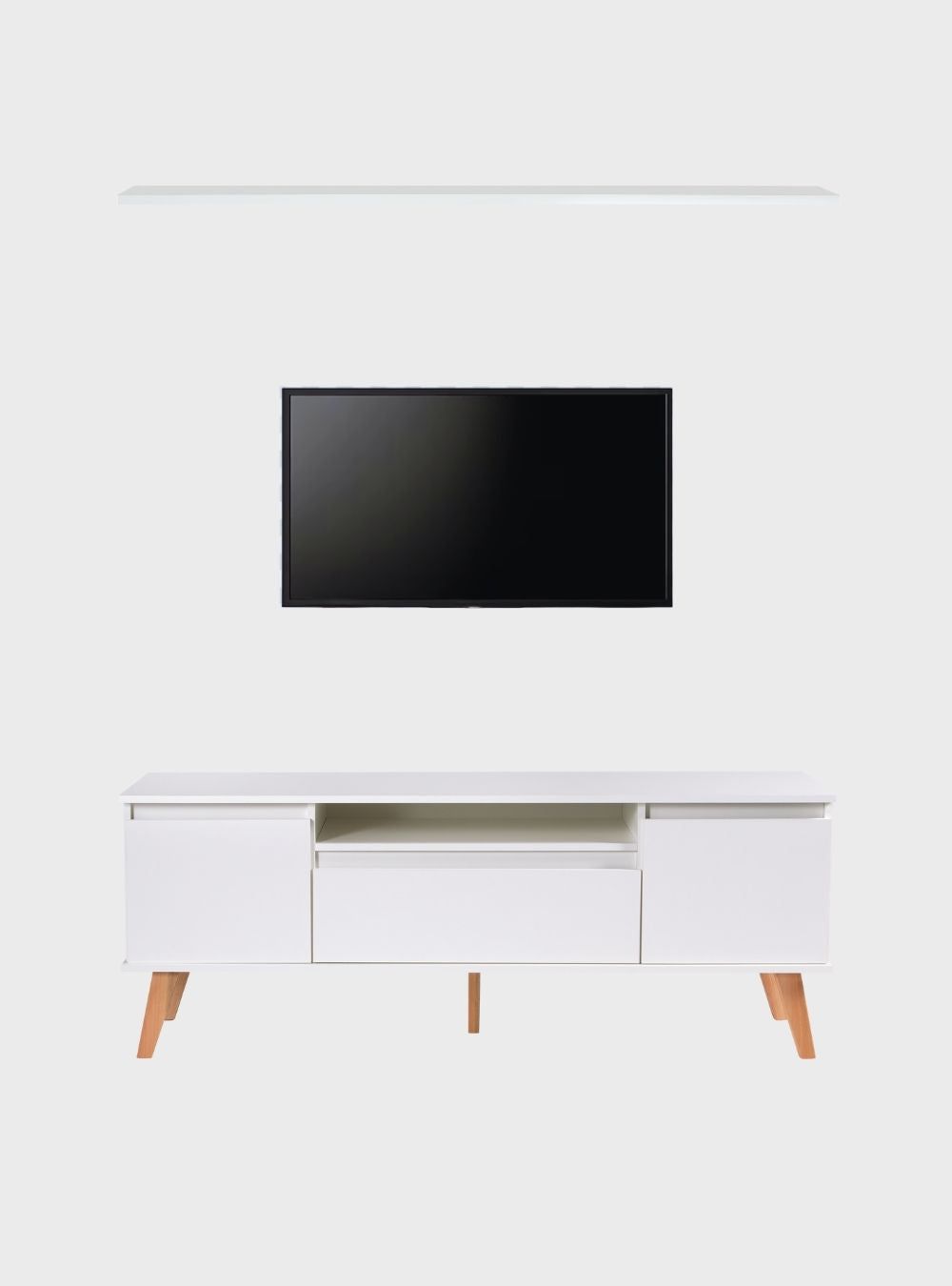 On Móveis Conjuntos de móveis para sala de estar Rack para TV com Prateleira 150cm Retro Mdf Branco Dallas - On Móveis