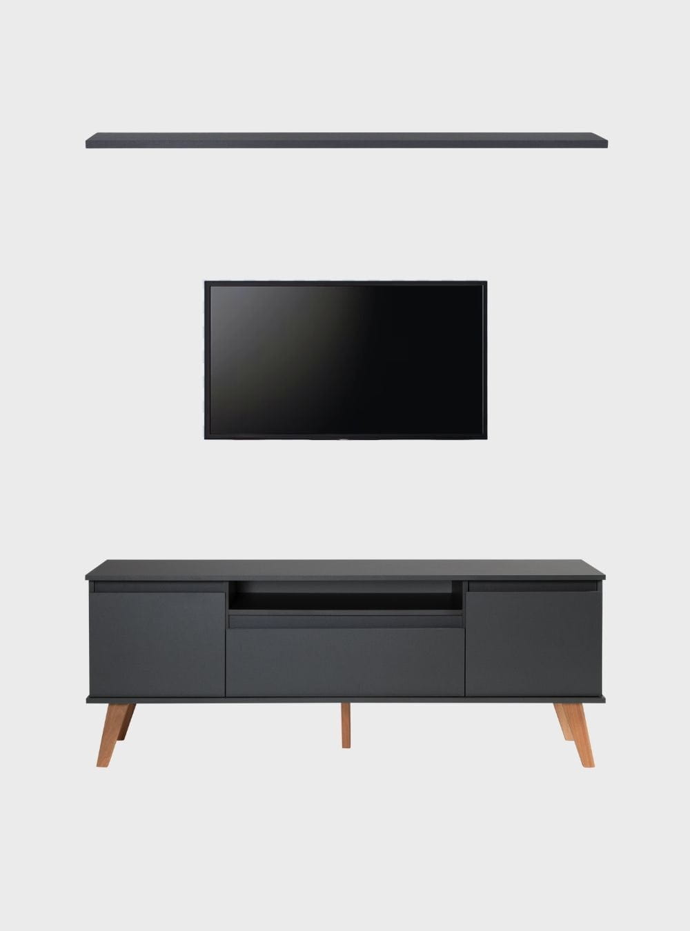 On Móveis Conjuntos de móveis para sala de estar Rack para TV com Prateleira 150cm Retro Mdf Grafite Dallas - On Móveis