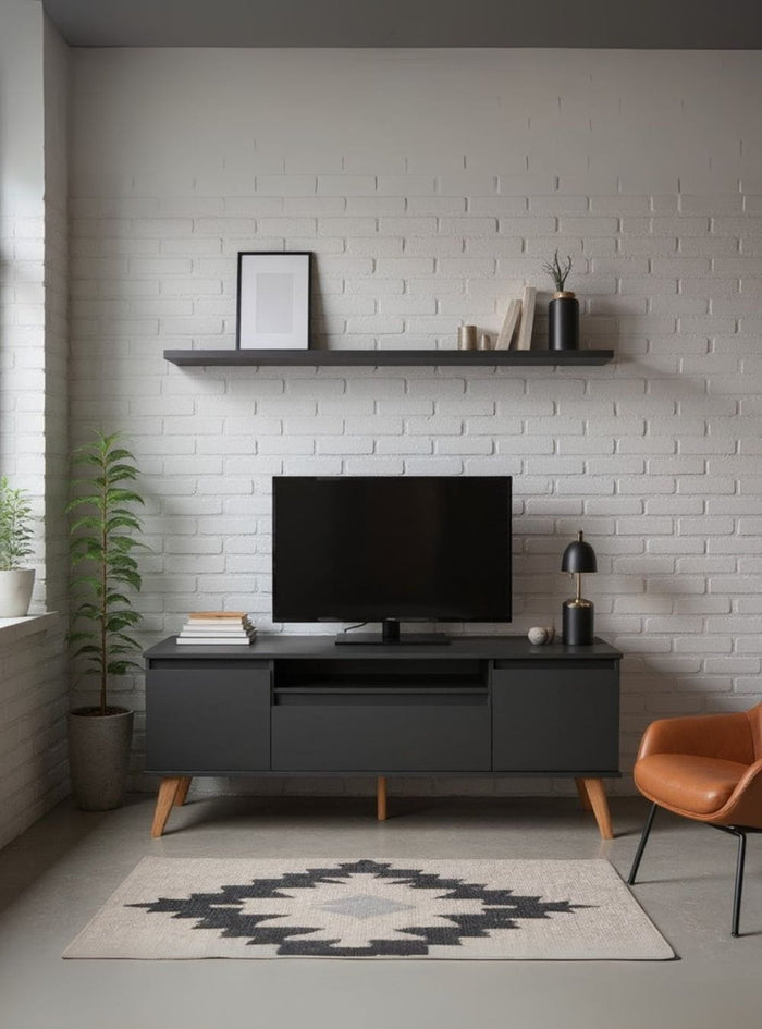 Rack para TV com Prateleira 150cm Retro Mdf Grafite Dallas - On Móveis