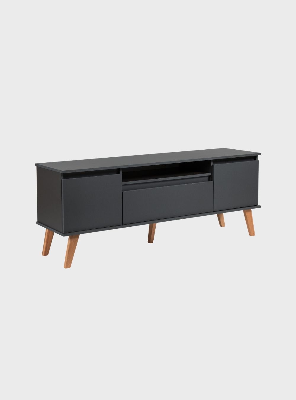 On Móveis Conjuntos de móveis para sala de estar Rack para TV com Prateleira 150cm Retro Mdf Grafite Dallas - On Móveis