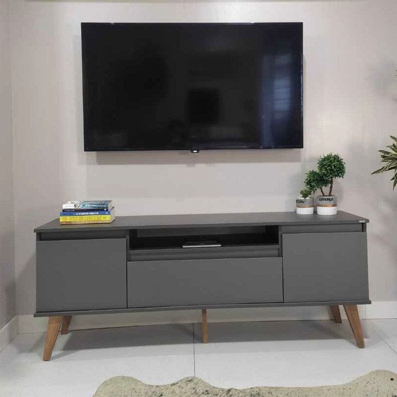 On Móveis Conjuntos de móveis para sala de estar 150 Rack para TV com Prateleira 150cm Retro Mdf Grafite Dallas - On Móveis
