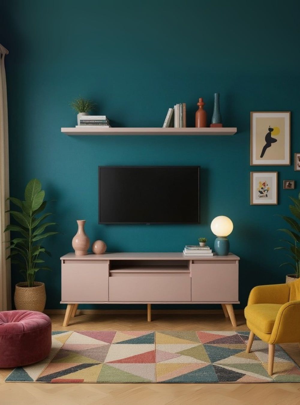 On Móveis Conjuntos de móveis para sala de estar Rack para TV com Prateleira 150cm Retro Mdf Rosa Dallas - On Móveis
