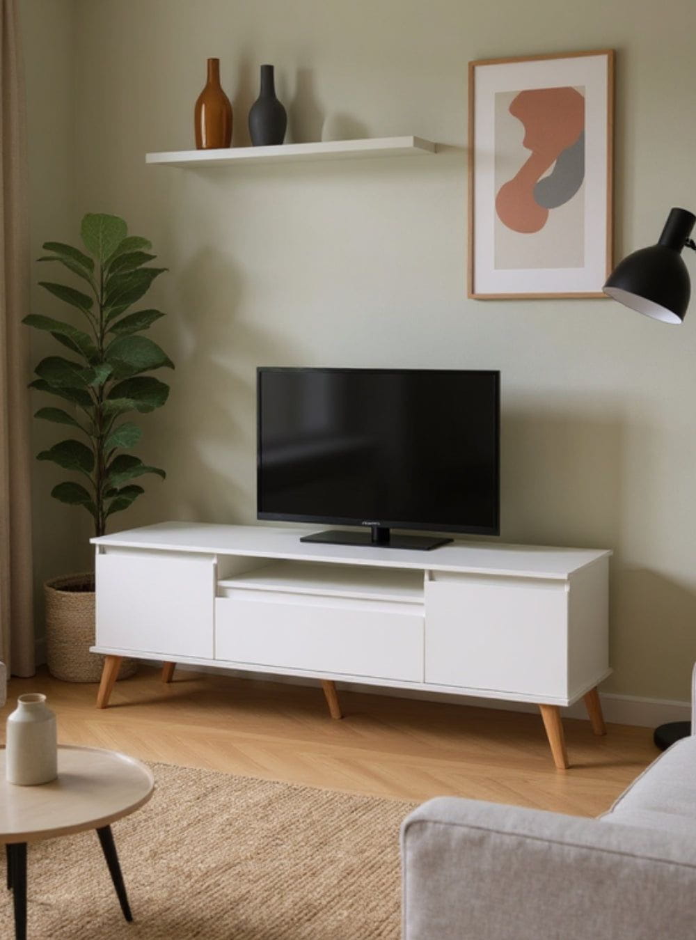 On Móveis Conjuntos de móveis para sala de estar Rack para TV com Prateleira 180cm Retro Mdf Branco Dallas - On Móveis