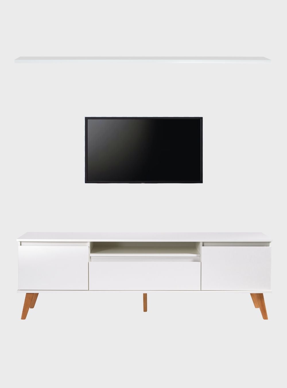 On Móveis Conjuntos de móveis para sala de estar Rack para TV com Prateleira 180cm Retro Mdf Branco Dallas - On Móveis