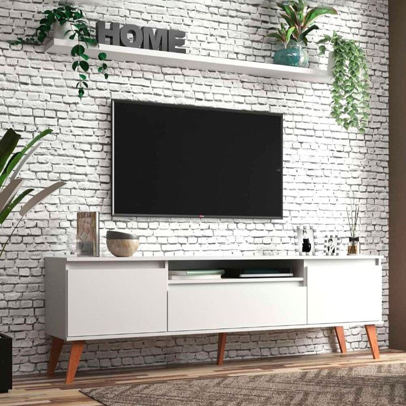 On Móveis Conjuntos de móveis para sala de estar 180 Rack para TV com Prateleira 180cm Retro Mdf Branco Dallas - On Móveis