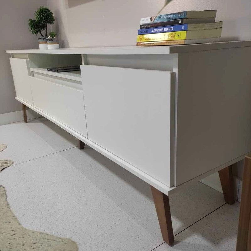 On Móveis Conjuntos de móveis para sala de estar 180 Rack para TV com Prateleira 180cm Retro Mdf Branco Dallas - On Móveis