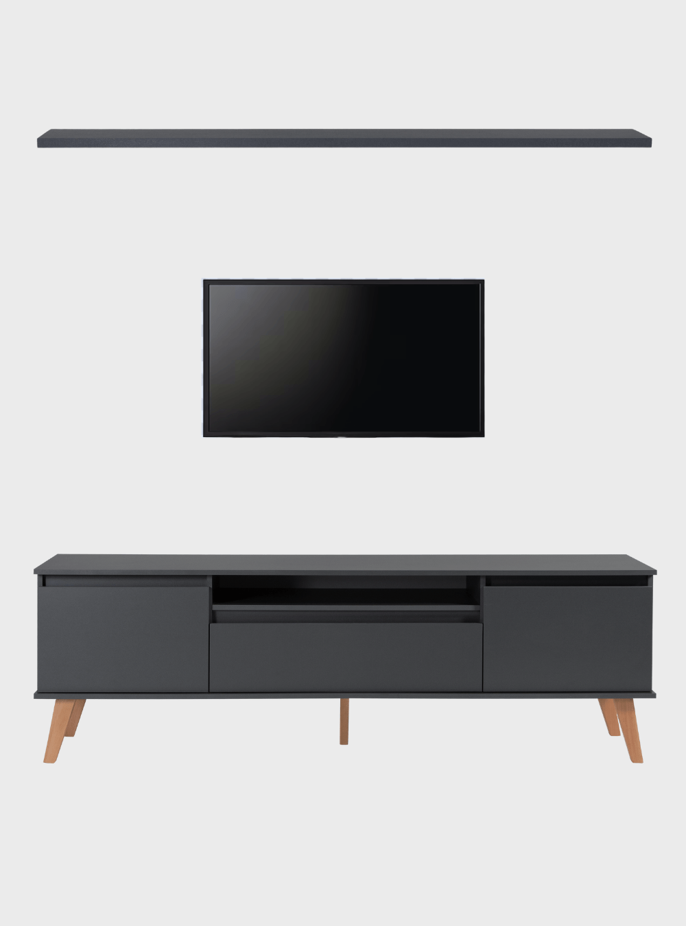 On Móveis Conjuntos de móveis para sala de estar Rack para TV com Prateleira 180cm Retro Mdf Grafite Dallas - On Móveis