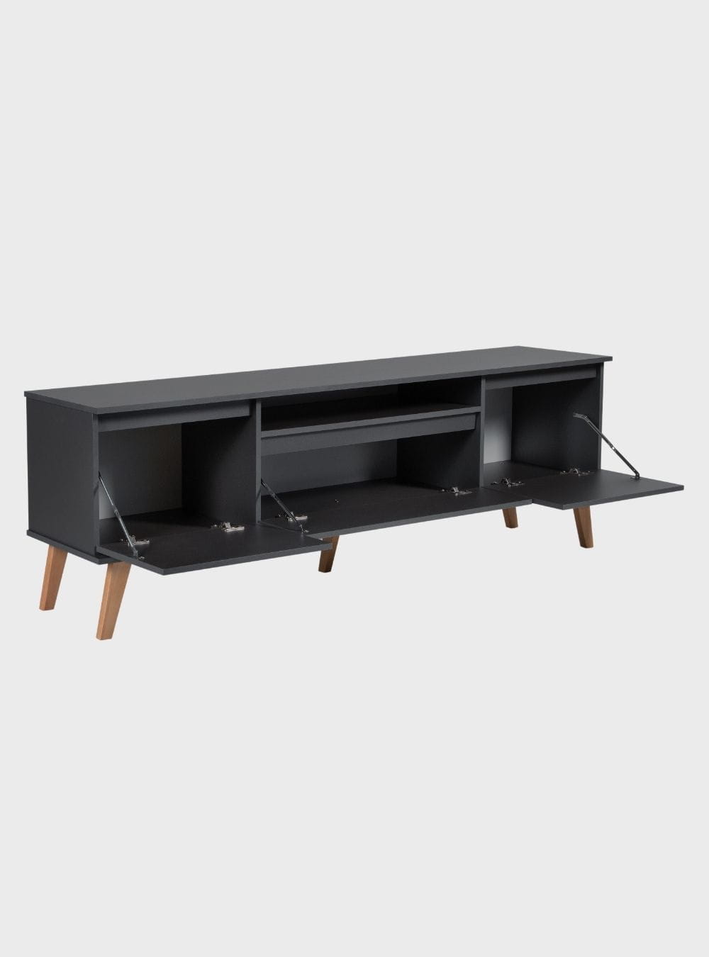On Móveis Conjuntos de móveis para sala de estar Rack para TV com Prateleira 180cm Retro Mdf Grafite Dallas - On Móveis