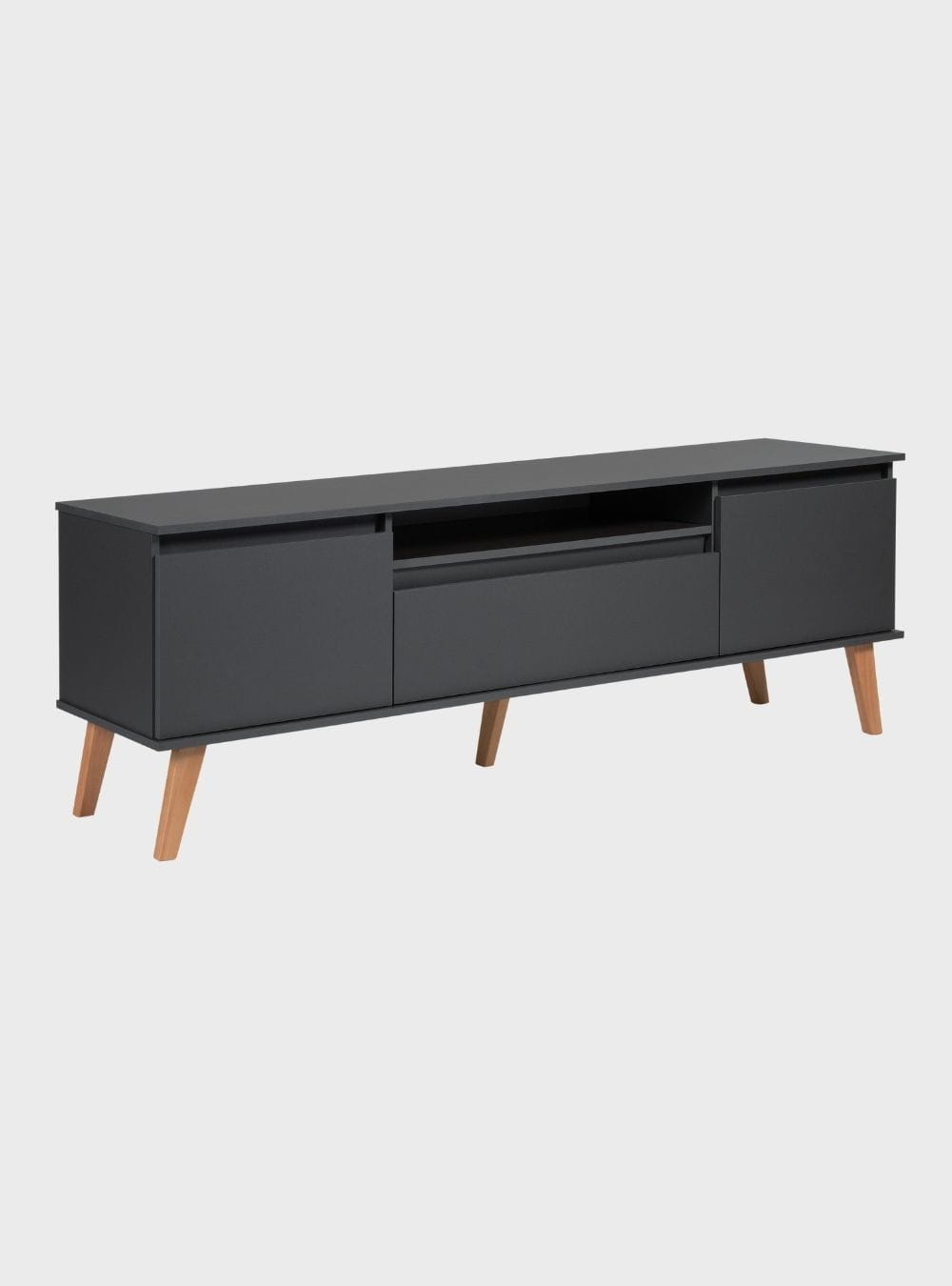 On Móveis Conjuntos de móveis para sala de estar Rack para TV com Prateleira 180cm Retro Mdf Grafite Dallas - On Móveis