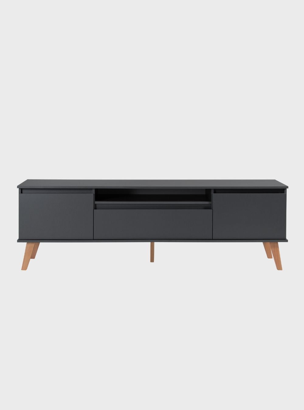 On Móveis Conjuntos de móveis para sala de estar Rack para TV com Prateleira 180cm Retro Mdf Grafite Dallas - On Móveis