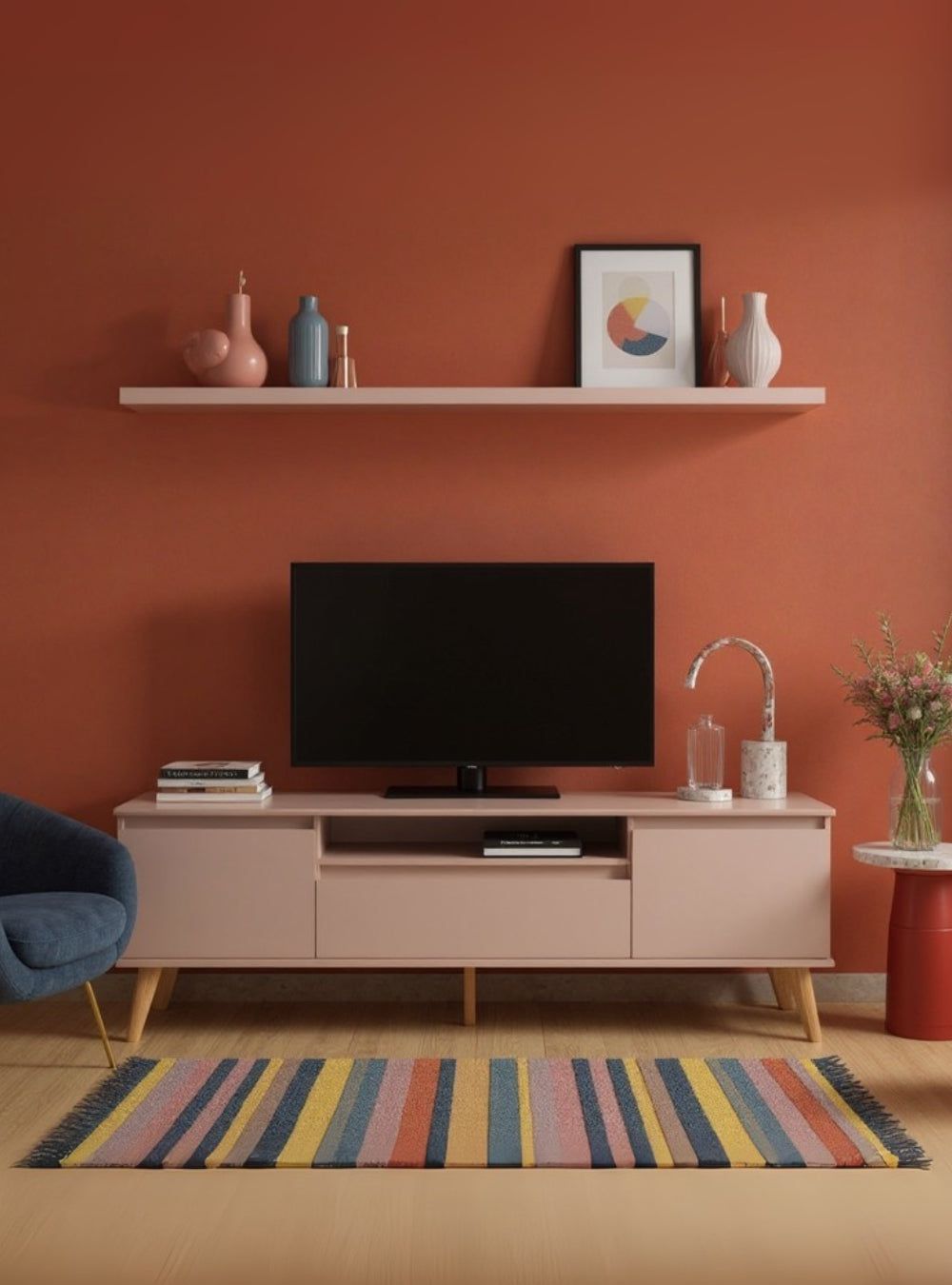 On Móveis Conjuntos de móveis para sala de estar Rack para TV com Prateleira 180cm Retro Mdf Rosa Dallas - On Móveis