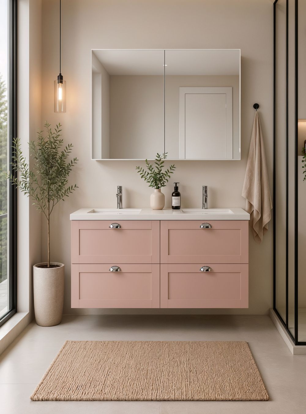 Gabinete para Banheiro com Armário 120cm Retro Mdf Rosa Milano - On Móveis