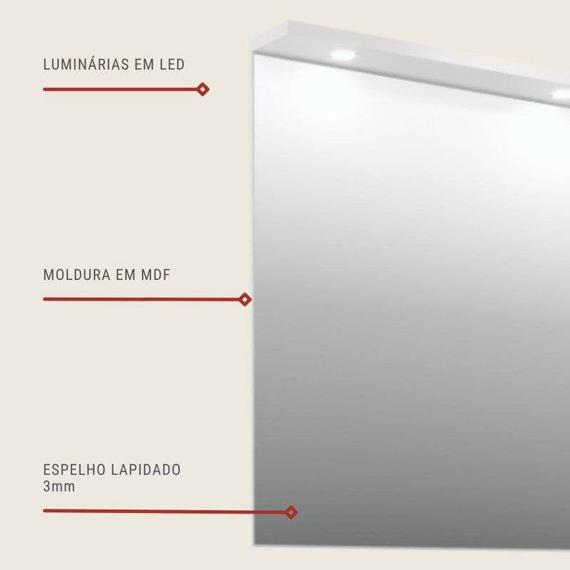 On Móveis Espelhos 80 Espelho para Banheiro 80cm Mdf Branco Milano - On Móveis