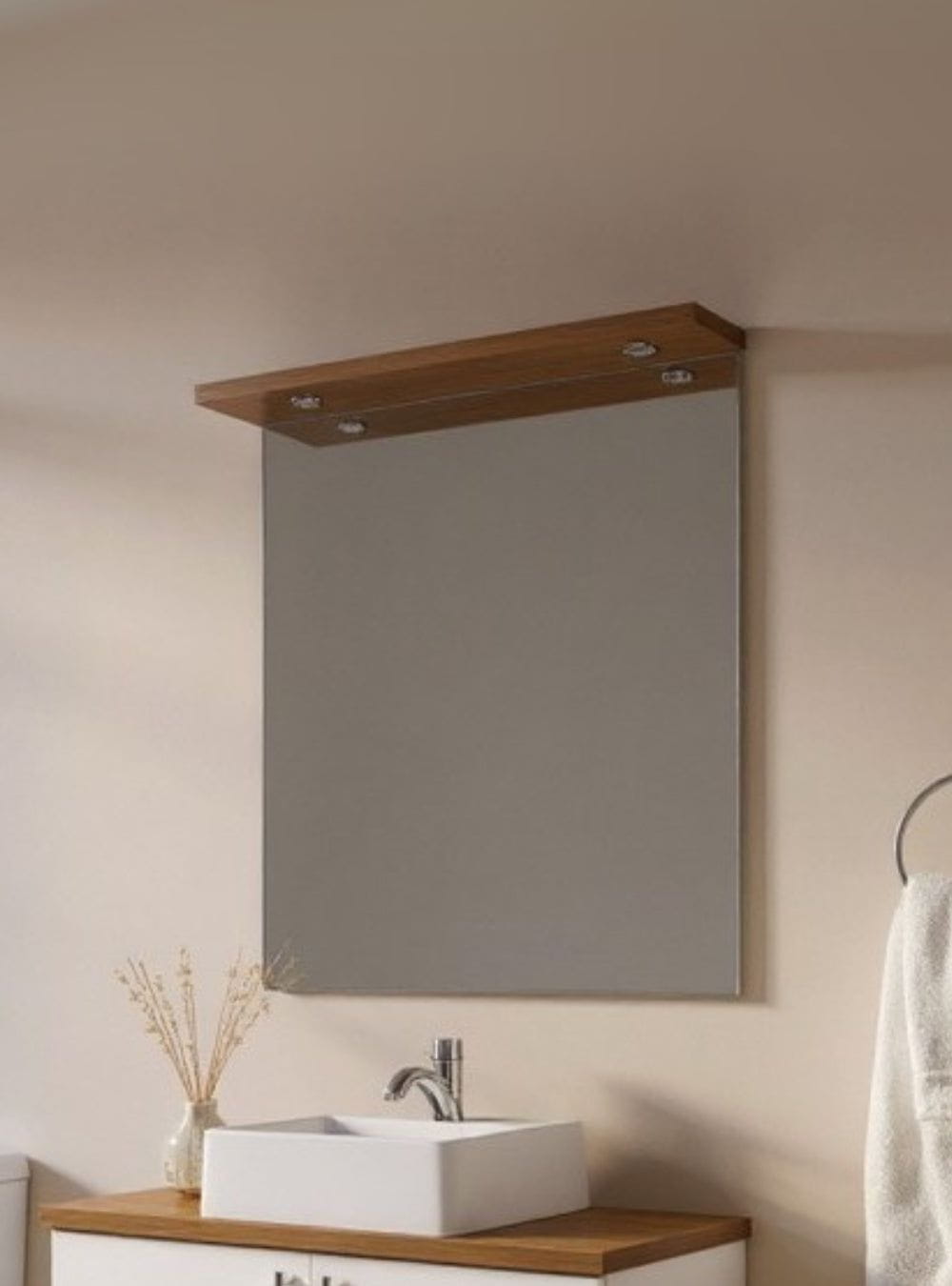 On Móveis Espelhos Espelho para Banheiro Com Led 80cm Mdf Freijó- On Móveis