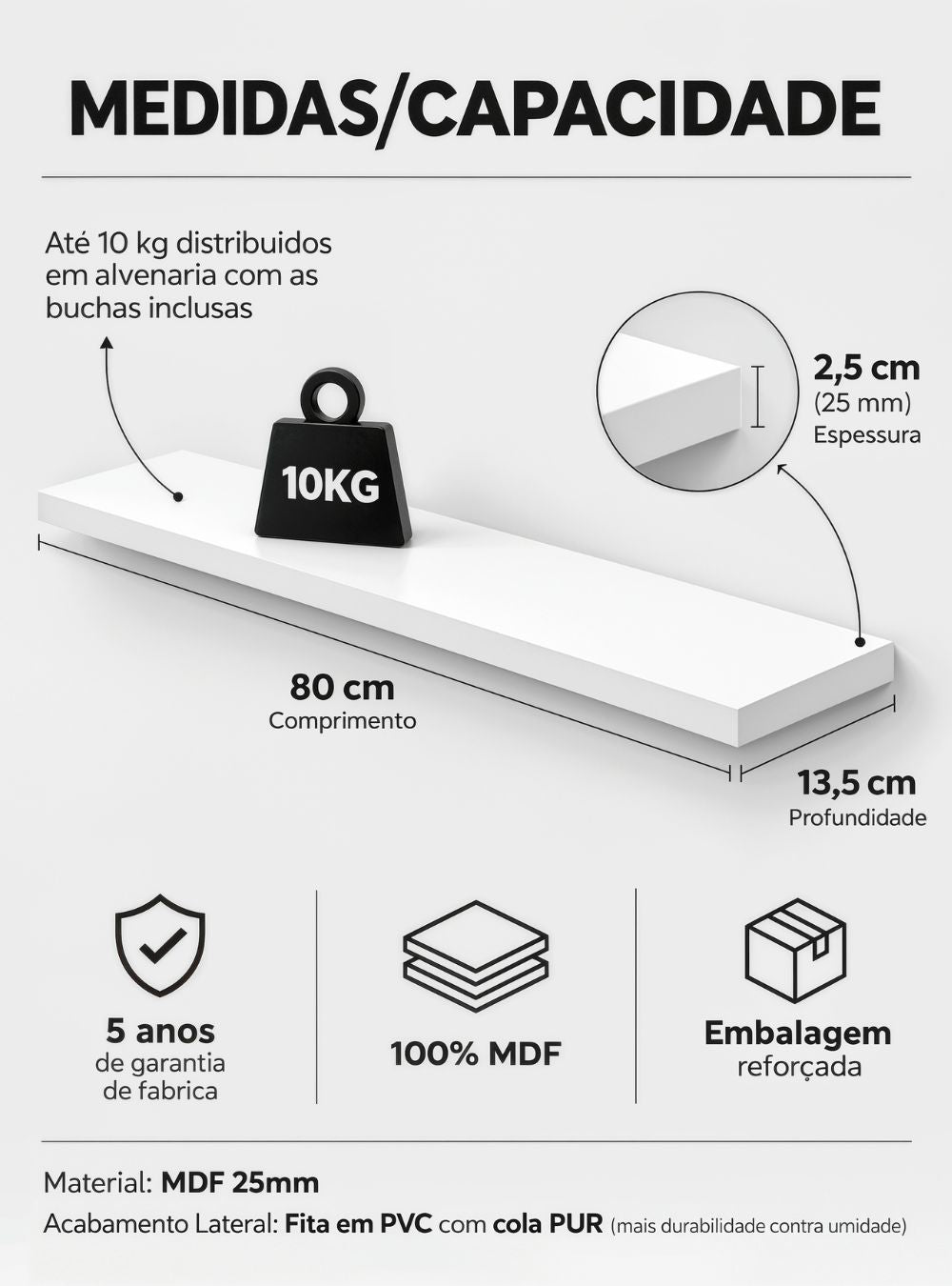 Kit de 2 Prateleiras 80cm MDF Freijó — detalhe do produto
