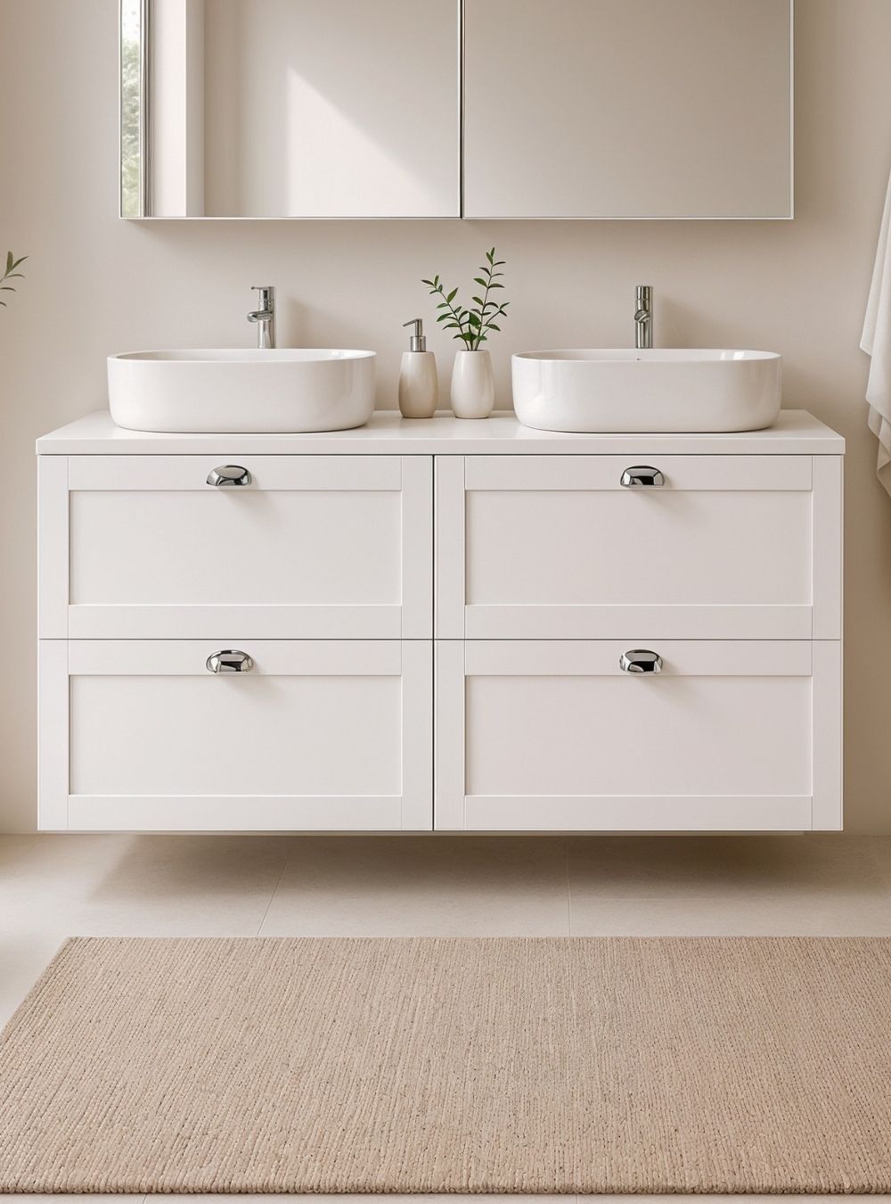 Gabinete para Banheiro com Tampo  e 2 Cubas 120cm Retro Mdf Branco Milano - On Móveis