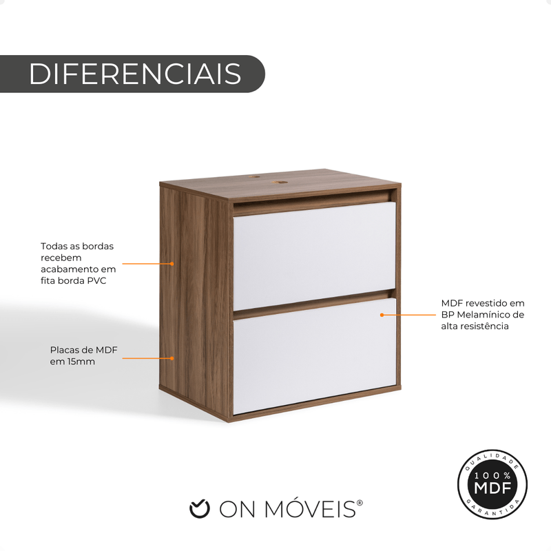 On Móveis Gabinete para Banheiro 60cm Mdf Nogal com Branco Dubai - On Móveis