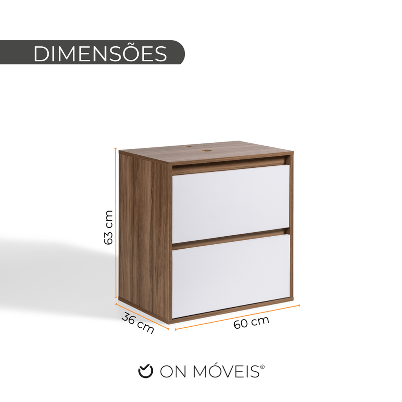 On Móveis Gabinete para Banheiro 60cm Mdf Nogal com Branco Dubai - On Móveis