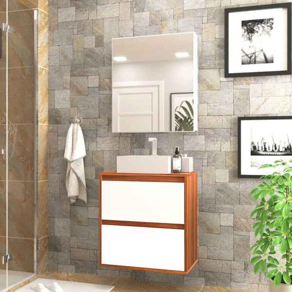 On Móveis Gabinete para Banheiro com Cuba e Armario 60cm Mdf Nogal Com Branco Dubai - On Móveis