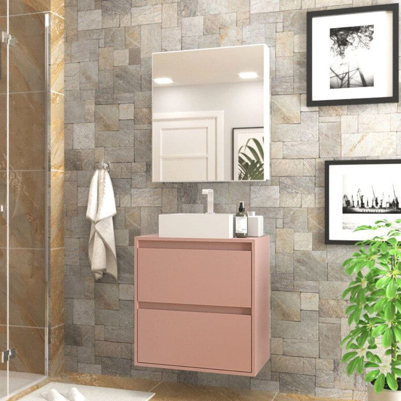 On Móveis Gabinete para Banheiro com Cuba e Armario 60cm Mdf Salmao Dubai - On Móveis