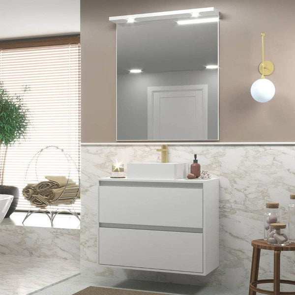 On Móveis Gabinete para Banheiro com Cuba e Espelheira com Led 80cm Mdf Branco Dubai - On Móveis