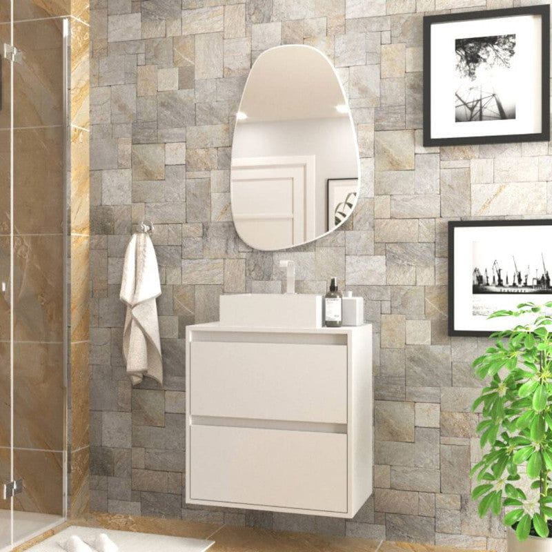 On Móveis Gabinete para Banheiro com Cuba e Espelho Organico 60cm Mdf Branco Dubai - On Móveis