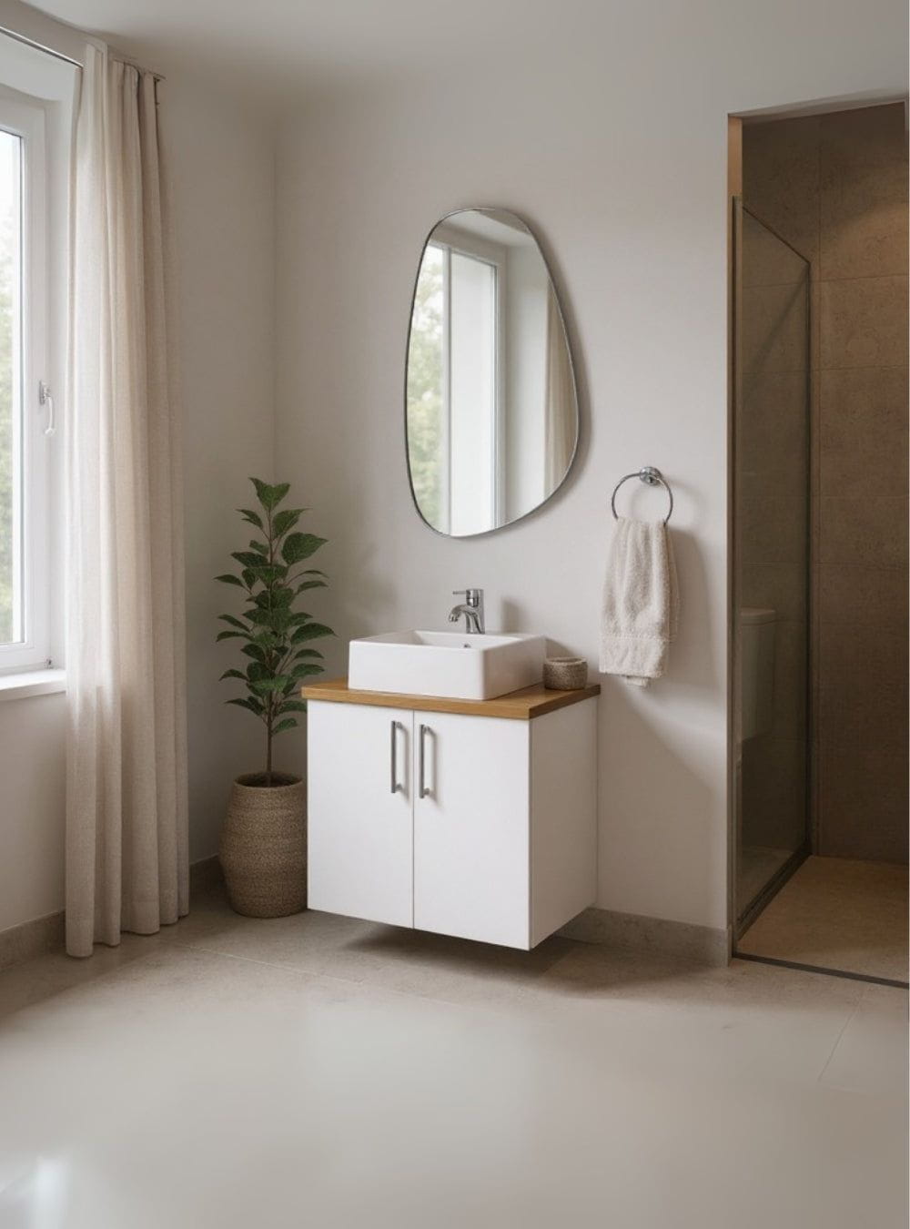 On Móveis Gabinete para Banheiro com Cuba e Espelho Organico 60cm Mdf Freijo com Branco Paris - On Móveis