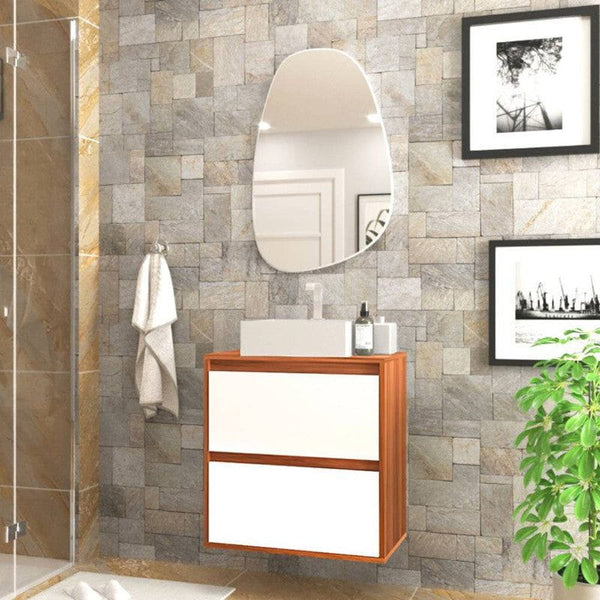 On Móveis Gabinete para Banheiro com Cuba e Espelho Organico 60cm Mdf Nogal com Branco Dubai - On Móveis